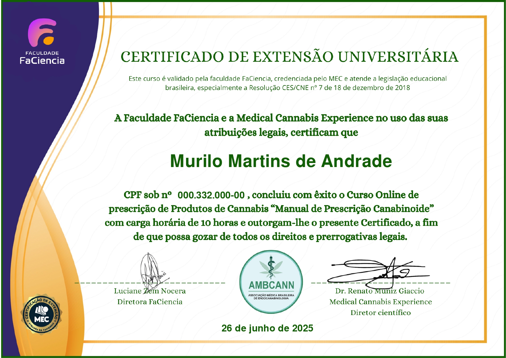 Certificado frente